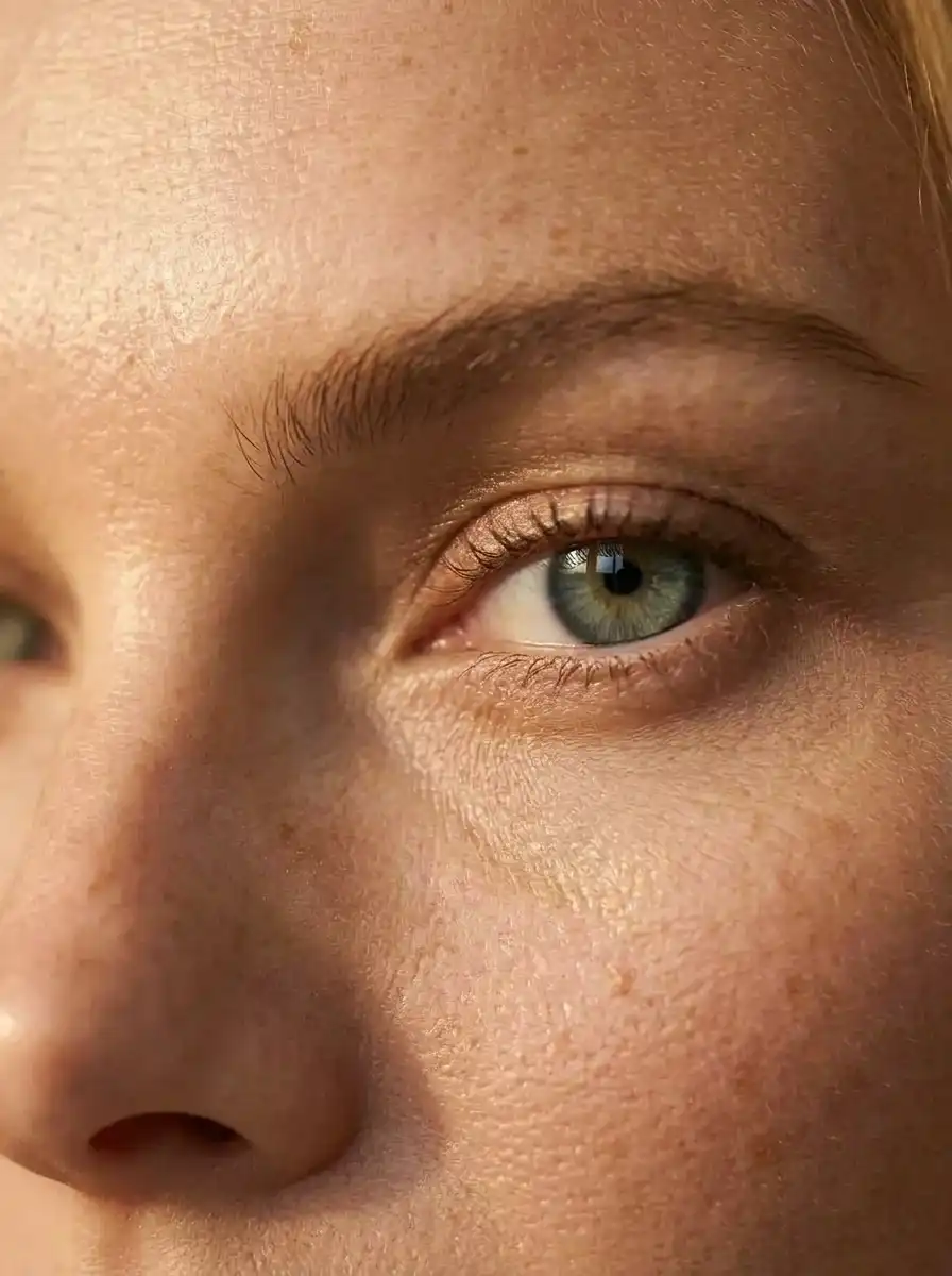 Blonde Frau Skincare MAP closeup Augen