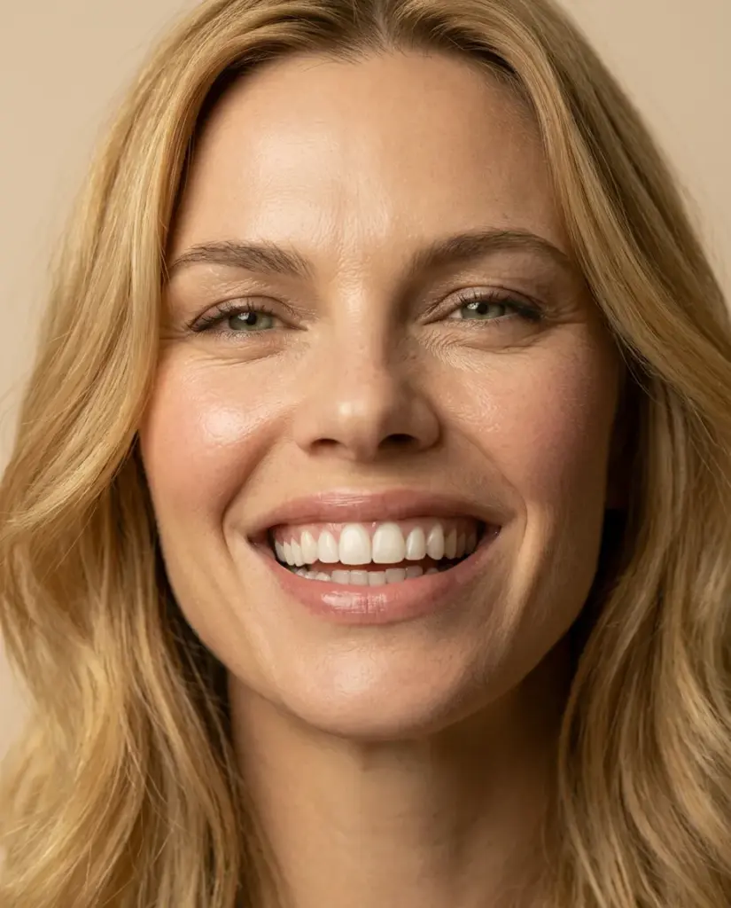 Blonde Frau Skincare ab 35 Jahren MAP happy closeup