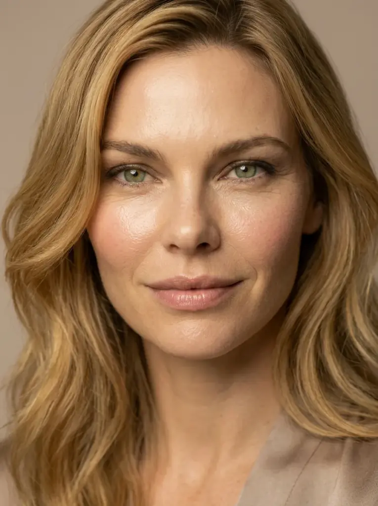 Blonde Frau Skincare ab 35 Jahren MAP happy closeup nach Augenbooster Behandlung