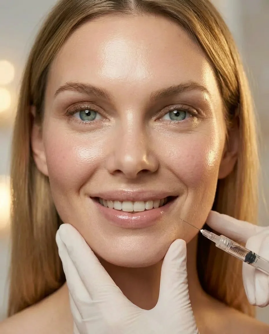 Blonde Frau Skincare von MAP Gesicht awaken Prozess Mesotherapie