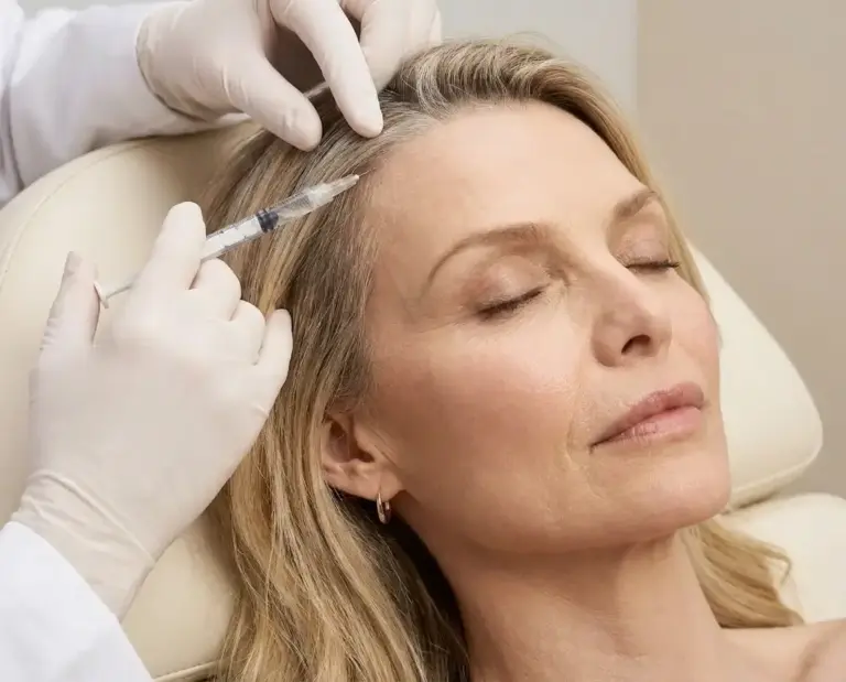 Model Rosie 49 Jahre Frau Haartherapie breites Bild