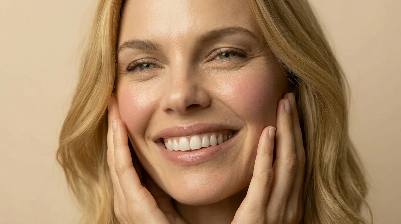 Frau mit strahlendem Teint nach regenerativer Behandlung als Teil der Skin Journey im Longevity Aesthetics Kontext.